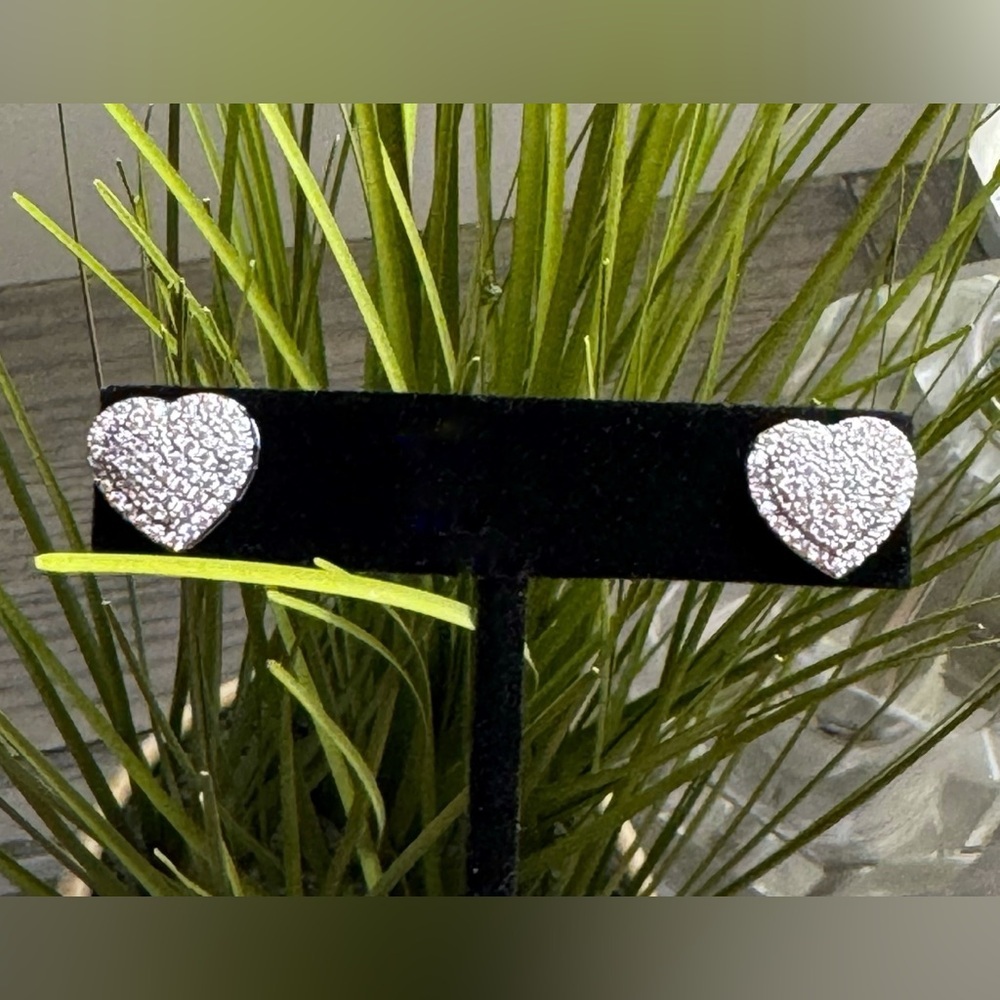 Rhinestone Cubic Zirconia Heart Earrings- Silver-Tone